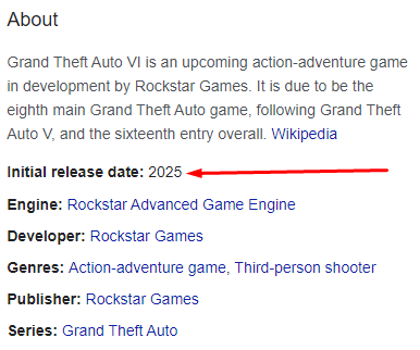 Gta 6 Initial Release Date By Google And Wikipedia